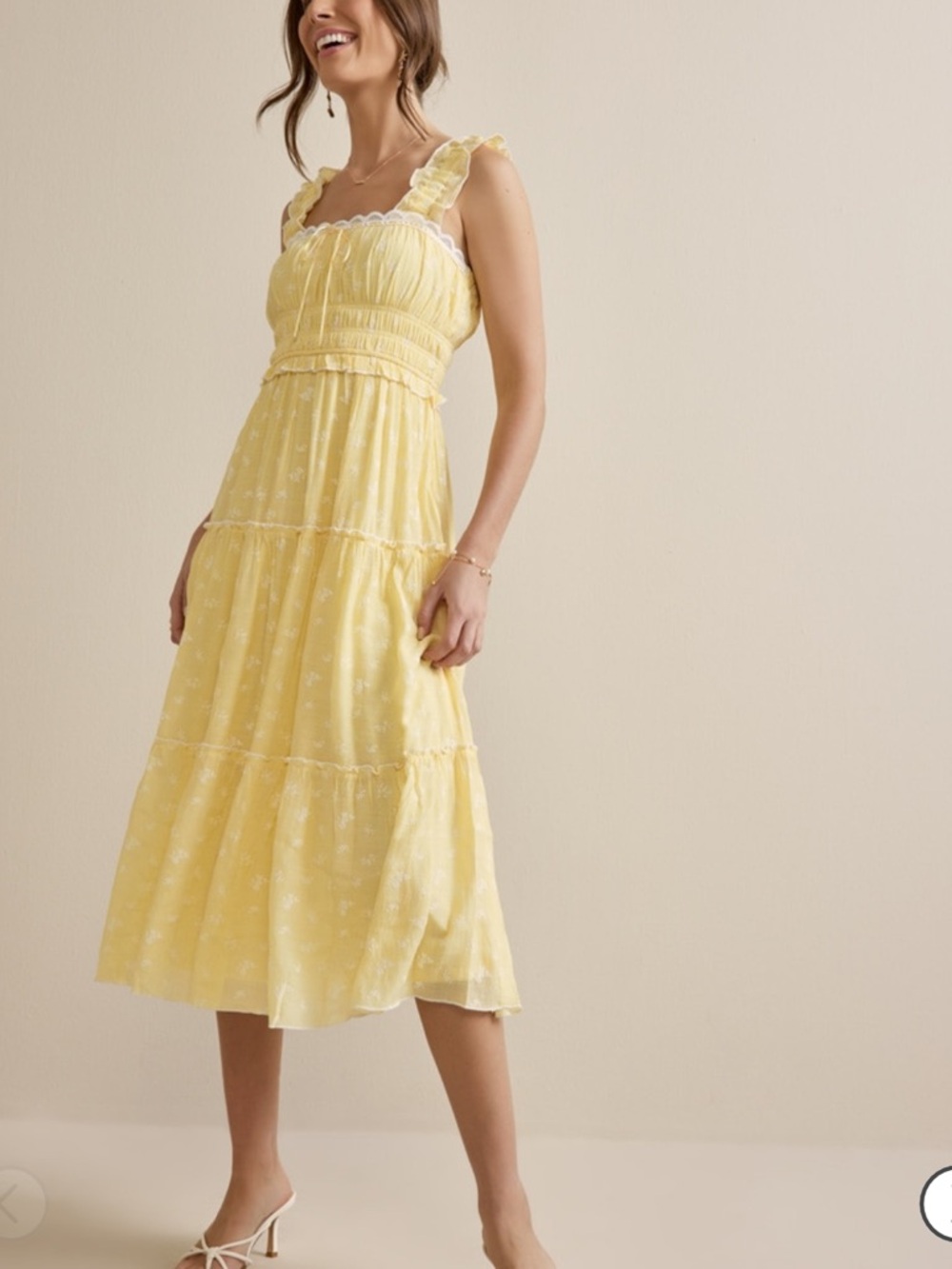 Trixxi cottage core style yellow midi dress size XL